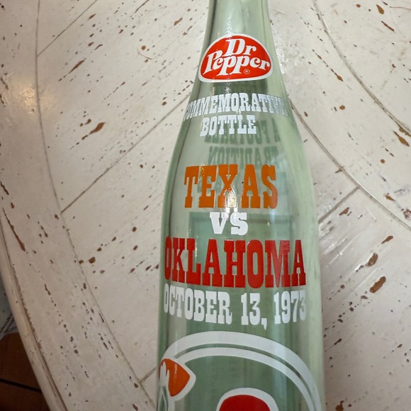 Vintage Dr Pepper Texas vs Oklahoma 1973 Football Commemorative Bottle - Picture 1 of 16